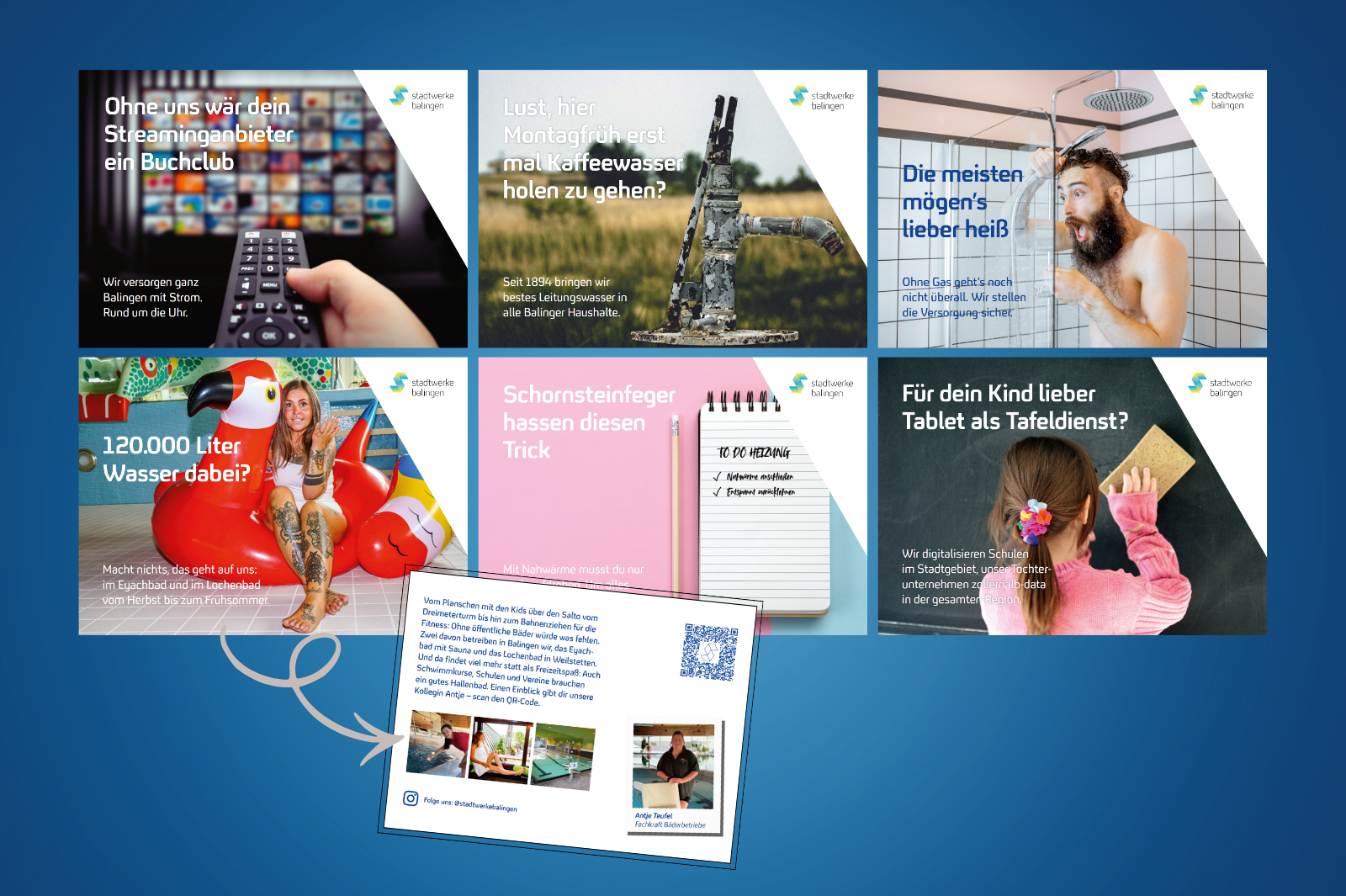 Eine Serie von 6 Postkarten, von einer ist auch die Rückseite zu sehen